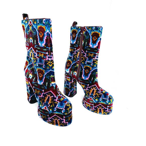 Christian Louboutin Izamayaz Black Velvet 130mm Platform Boots IT 40 Retro - Picture 4 of 11